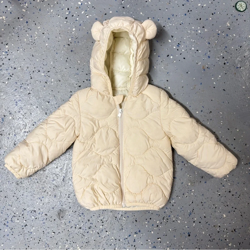 Hooded Quilted Puffer Jacket With Bear Ears